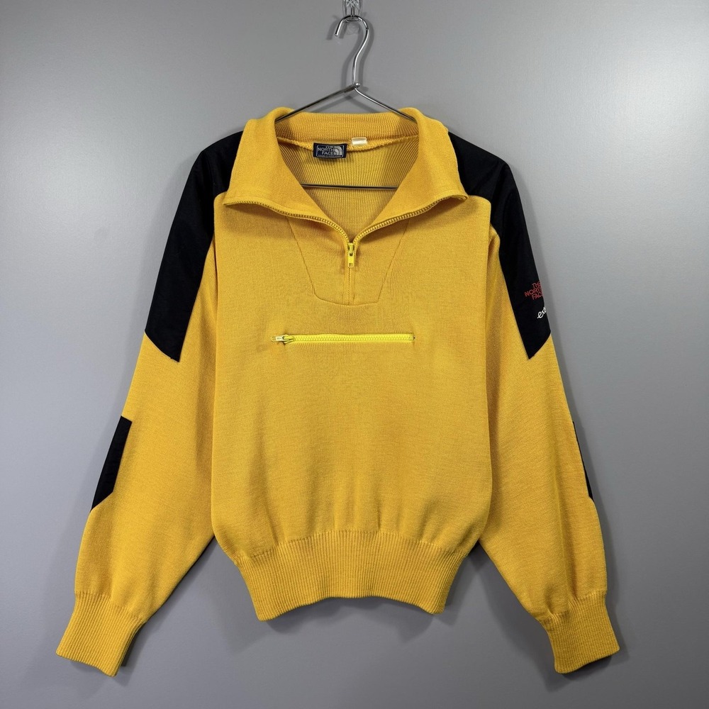 Vintage The North Face Sweater Mens Small Yellow Wool Extreme 1/4 Zip Pullover